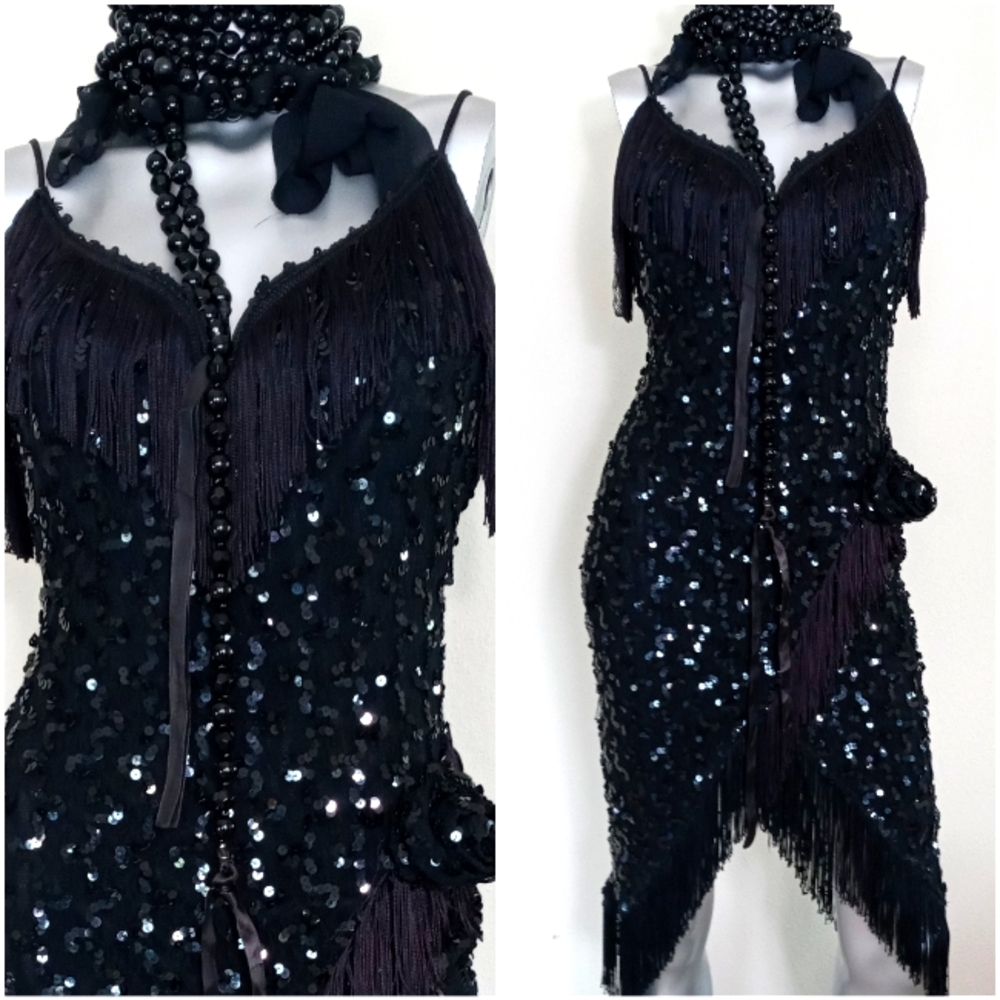 Fringe & Sequins Gatsby VINtage RETRO Grunge Sleeveless Midi Dress